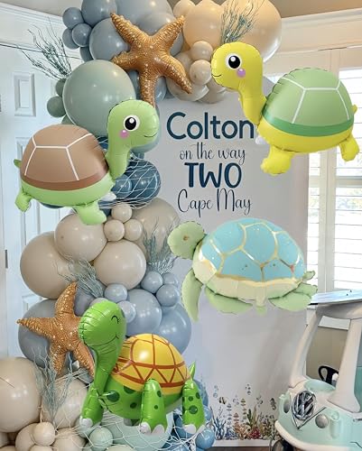 4Pcs Green Turtle Foil Balloons for Ocean Theme Parties