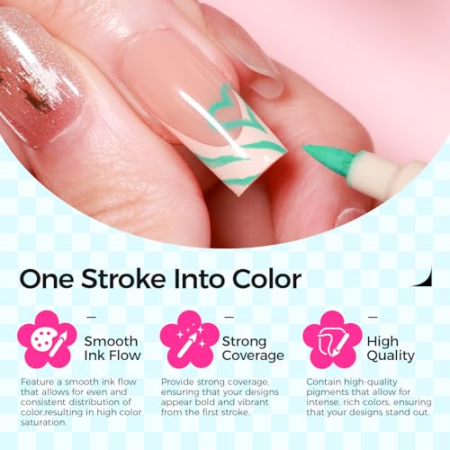 GELLAKTIK 18-Color Waterproof Quick Dry Nail Art Pens - Green, 0.7mm Precision for DIY Designs