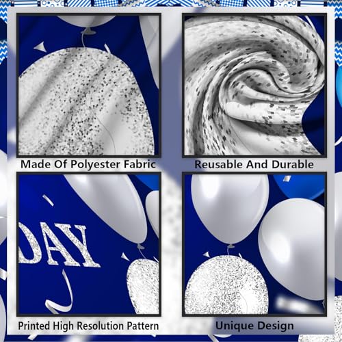 11th Birthday Banner Backdrop - Navy Blue Balloons & Confetti