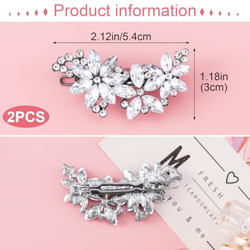 PAGOW Silver 2pcs Crystal Flower Hair Clips – Bridal Rhinestone Hair Pins, 5-Petal Headpiece (A Style)