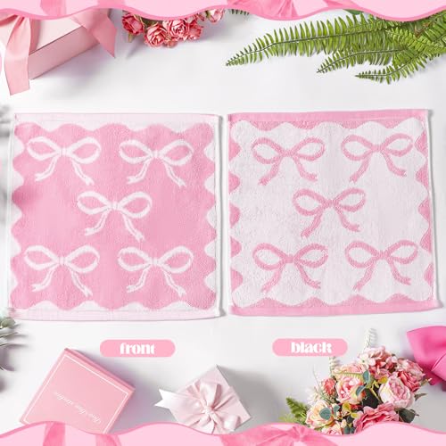 Coume 6 Pcs Pink Bow Washcloths - 100% Cotton, 13x13
