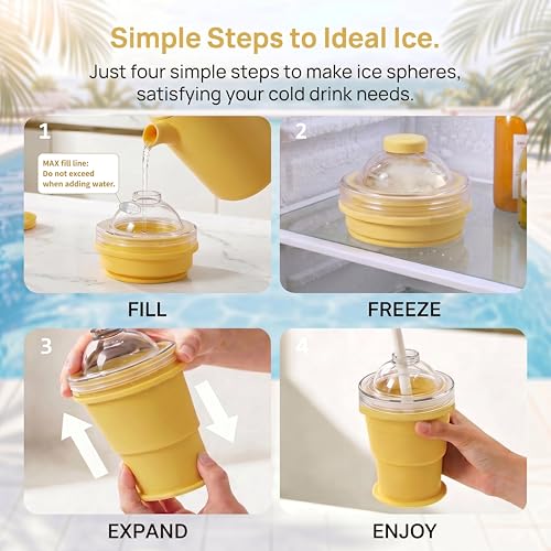 Collapsible 2-in-1 Ice Ball Maker with Portable Silicone Cup