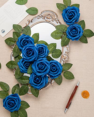 DuHouse 25Pcs Royal Blue Artificial Foam Roses for DIY Arrangements