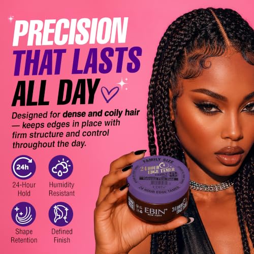EBIN NEW YORK 24H Edge Tamer - Extreme Firm Hold Gel for All Hair Types, 8.25 Fl Oz