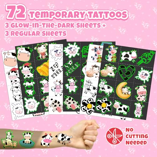Cow Party Favors Set with 72 Temporary Tattoos & 24 Slap Bracelets for Kids, Farm Birthday & Classroom Rewards – Cow Variation