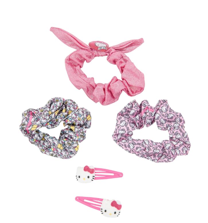 Hello Kitty 5-Piece Hair Set: 3 Scrunchies & 2 Clips