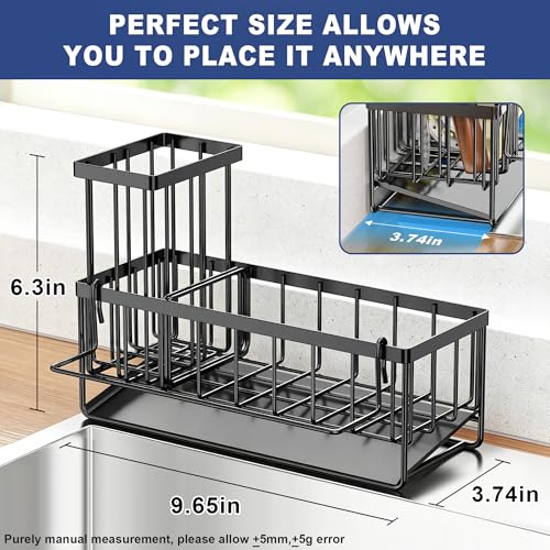 OERPHO Kitchen Sink Sponge Holder with Drainage System, Black