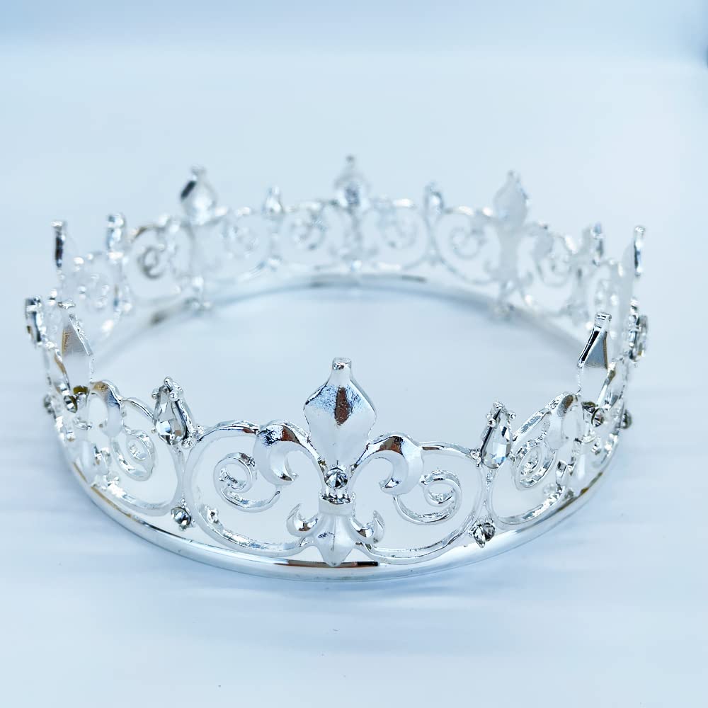 Royal Full King Crown Metal Crowns And Tiaras For Wedding Birthday Christmas Costume Cosplay Valentine Party (Silver)