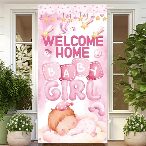 Welcome Home Baby Girl Banner - 6x3ft Pink Nursery Decor