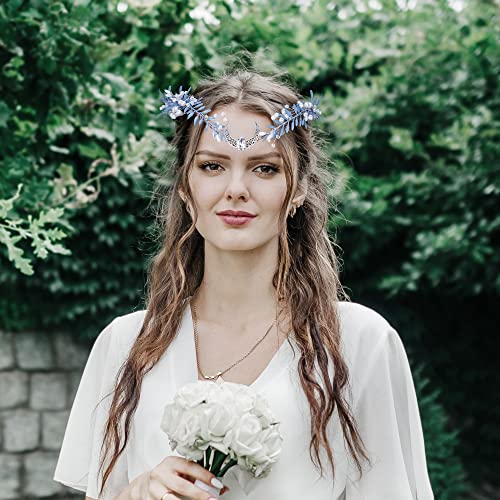 MOSTORY Handmade Silver Floral Crown Headband for Weddings