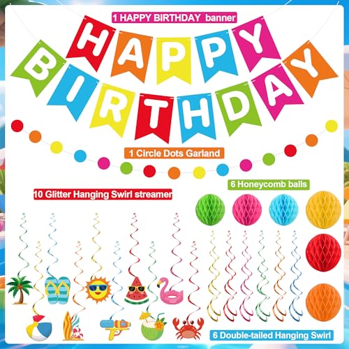 Happy Birthday Pool Party Decoration Set - 24 Pcs Beach Theme