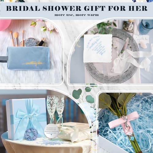 Hanaive Wedding Gift Set for Bride - Blue Cosmetic Bag Handkerchief Garter Mirror Charm