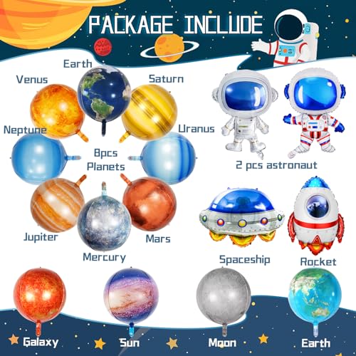 Space Balloons Set - 16 Pcs Galaxy Planet & Astronaut Balloons