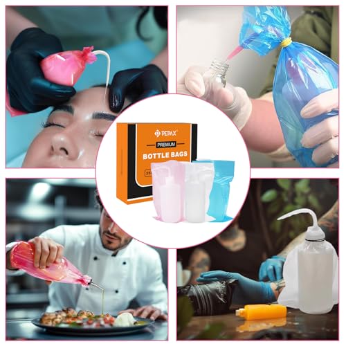 PEPAX Pink Tattoo Bottle Bags 250pcs - Disposable Squeeze Bottle Covers