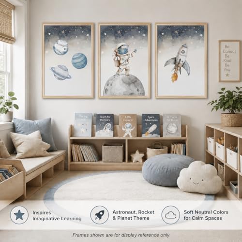 Nursery Astronaut Wall Art - 3Pcs Space Adventure Canvas Prints
