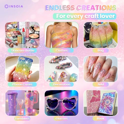 INSOIA Rhinestone Bedazzling Kit with 32,000 Resin Gems, Glue & Tools for Crafts