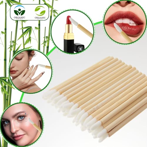 SANARITA 100Pcs Disposable Lip Brush Applicators with Bamboo Handles Makeup Tools