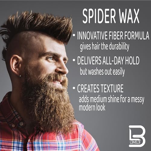 L3 Spider Wax for Men - Strong Hold Hair Wax 3.38 oz - Volume & Texture