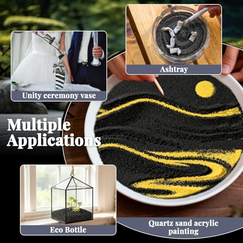 RAINFLOW 15oz Black Quartz Sand for Crafts, Decor & Zen Gardens