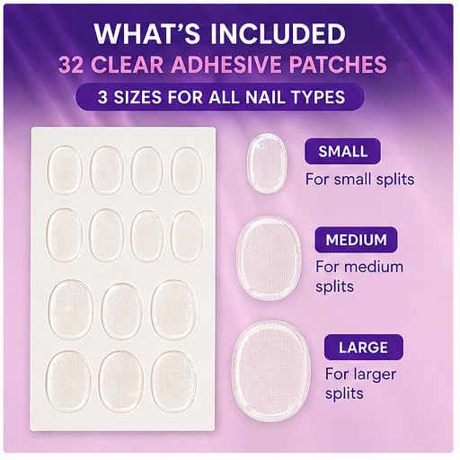 Nail Repair Patches - Clear Self-Adhesive Tabs for Broken Fingernails | Instant Protection for Chips & Splits - 32 Pre-Shaped Sheets