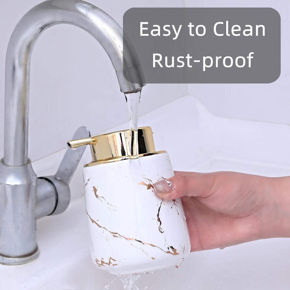 Marble Foam Soap Dispenser for Bathroom, Chic Ceramic Bottle, Gold Soap Dispenser Pump (Green)
