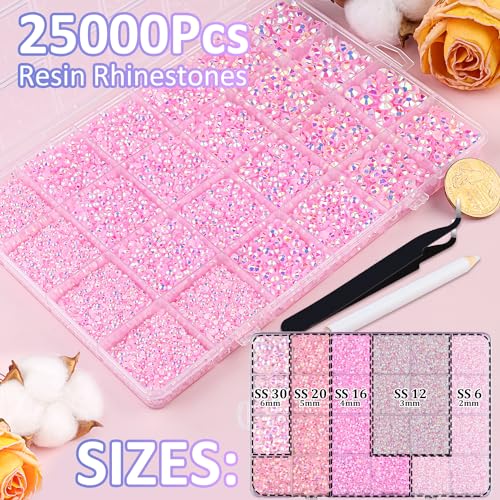 Light Pink AB Resin Rhinestones 25000 Pcs with Glue for Crafts