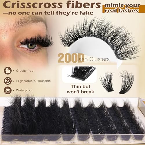 Focipeysa DIY Lash Extension Kit with 200 Cluster Lashes, Bond & Remover