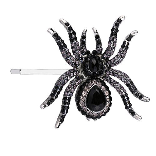 EVER FAITH Austrian Crystal Spider Hair Clip - Black Silver-Tone