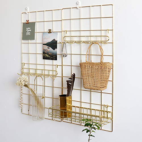 Gold Wall Grid Hooks Rack - 2 Pack for Organizing & Display