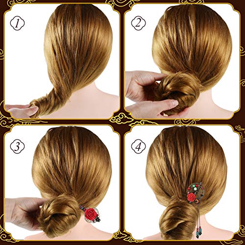 Yaazi 3-Piece Wooden Chinese Hair Sticks for Long Hair Retro Japanese Hair Accessories