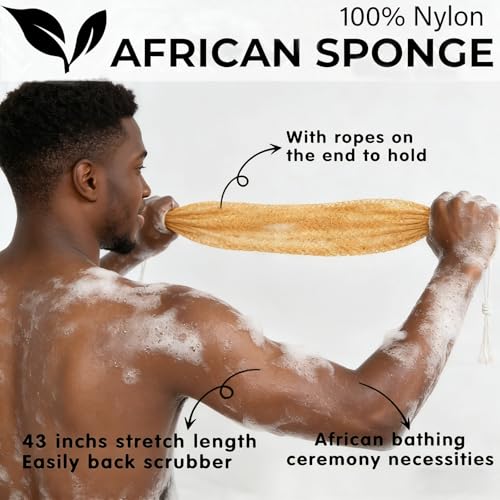 Ember and Root Grey African Exfoliating Body Net Sponge - Gentle Scrub Towel for All Skin Types