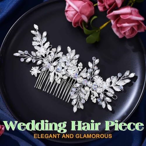JEAIRTS Silver Rhinestone Bridal Hair Comb A-Silver Wedding Hair Accessory