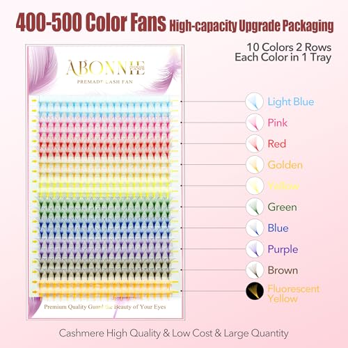 ABONNIE 10D 0.07-C Colored Lash Extensions - 400 pcs Premade Fans 16mm