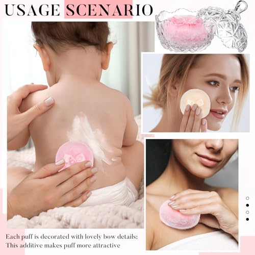 Tioncy Clear Body Powder Container Set with 2 Velour Puffs