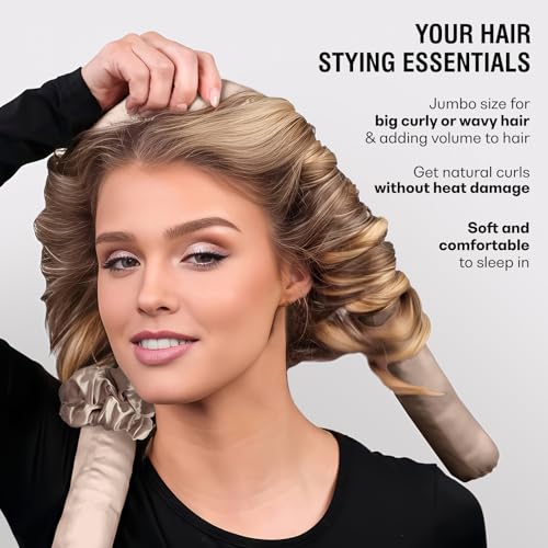 BLINKEEN Jumbo Heatless Hair Curler Set - Satin Overnight Curling Rod