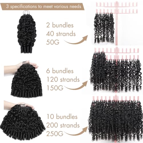 Human Crochet Hair for Black Women 16 Inch Burmese Curly Bundles Human Hair Pre-separated 40 Strands 50g Invisible Miracle Knots Feather Crochet Human Hair Extensions Natural Black 1B#