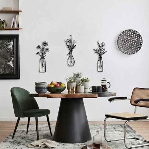 Uparea Modern Metal Wall Art - Black Floral Vase Decor