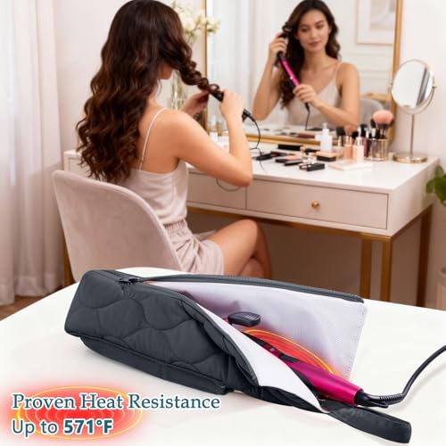 ELCUPA Style B Black Heat-Resistant Hair Tool Organizer Bag, Travel Case for Flat Irons & Curling Irons