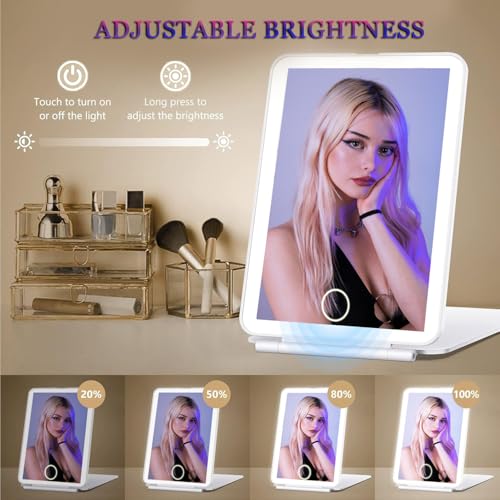 Lighted Makeup Mirror with 10X Magnification – Rechargeable Folding Vanity Mirror