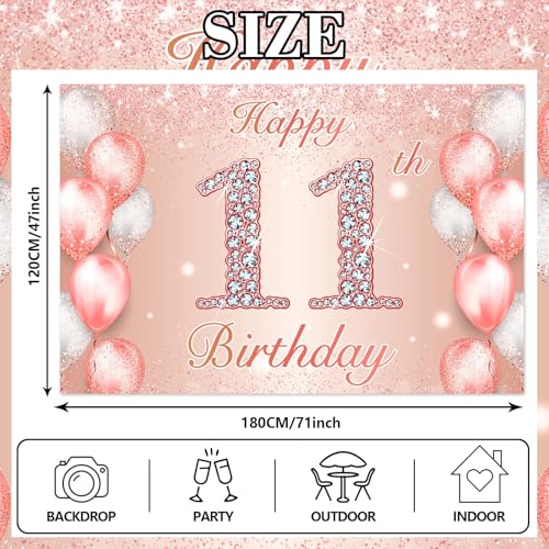 11th Birthday Rose Gold Banner - Pink Party Decor & Backdrop