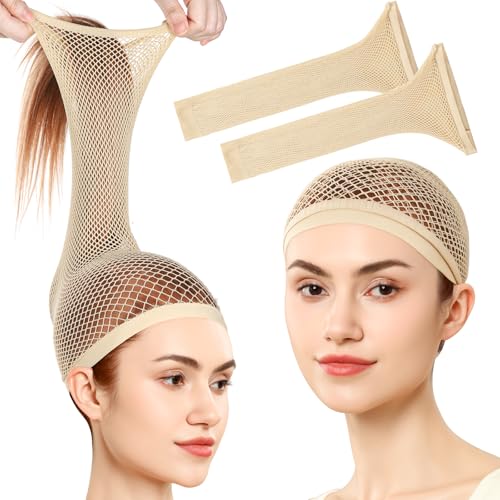Fandamei Large Mesh Wig Cap for Long Hair - 2 Pack Light Brown
