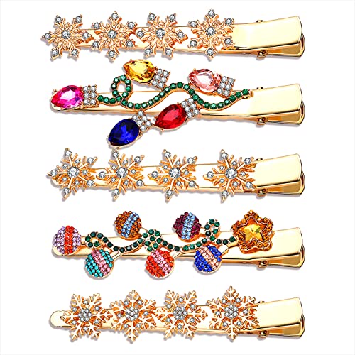 NVENF Style C Christmas Rhinestone Snowflake Hair Clips Set Holiday Hair Accessories