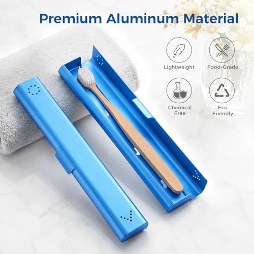 Blue Aluminum Toothbrush Travel Case – Portable Holder for 1-2 Brushes