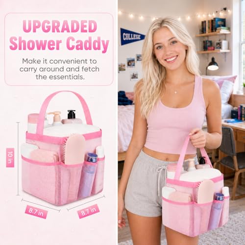 Large Capacity Mesh Shower Caddy with 9 Pockets - Portable Toiletry Organizer for Dorm, Gym, Beach