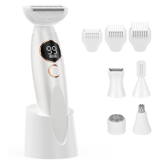 Bikini Trimmer for Women 5 in 1 Electric Razor, Rechargeable LED Display IPX7 Waterproof Hair Removal for Face, Leg, Armpit, Eyebrow, Pubic, Ideal Gift for Women