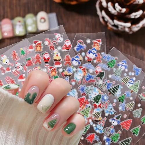 KZBTRBT Colorful Glitter Christmas Nail Art Stickers 3D Snowflake Santa Reindeer Cute Decals - 33