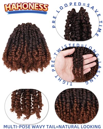 Hahoness 6 Inch Passion Twist Crochet Hair Pack of 8 T1B/30 Ombre Brown Synthetic Braided Extensions