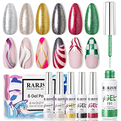 RARJSM Platinum Metallic Gel Nail Polish Set - 6 Colors, 8ml