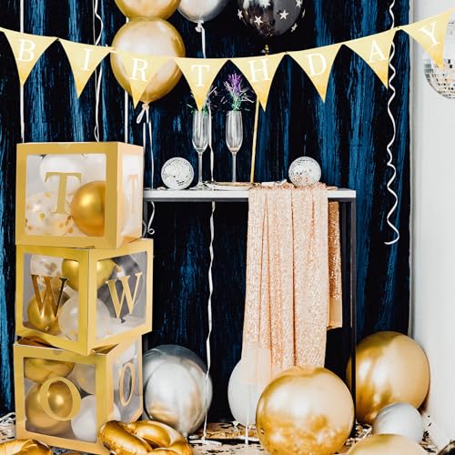 Gold First Birthday Balloon Box Set – 3 Pcs ONE Decorations