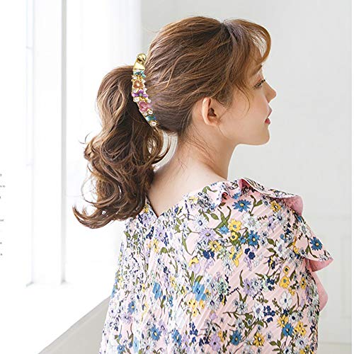 Lizzie Kay Floral Rhinestone Banana Hair Clips Set for Women - Long, Glam Ponytail Holders